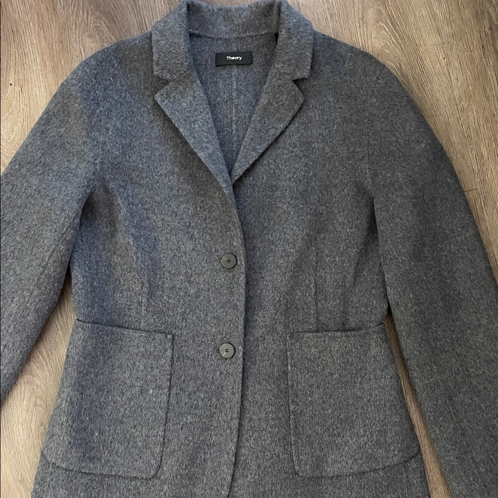 Theory Wool Cashmere Double-Face Two Button Blazer Jacket New Divide Gray Size 6